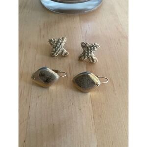 Vintage Monet Gold Tone Earrings Bundle X Studs and Diamond Lever Backs